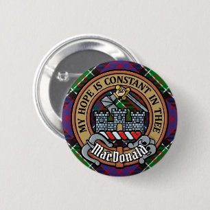 Clan MacDonald van Clanranald Crest over Tartan Ronde Button 5,7 Cm