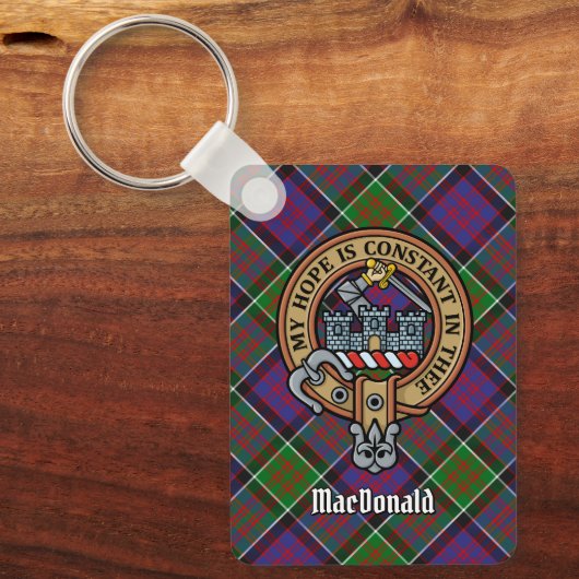 Clan MacDonald van Clanranald Crest over Tartan Sleutelhanger (Voorkant)