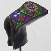 Clan MacDonald van Clanranald Wapen boven Tartan Golfheadcover (3/4 voorkant)