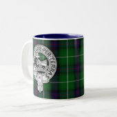 Clan MacDonald van de Isles Crest & Tartan Tweekleurige Koffiemok (Voorkant links)