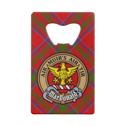 Clan MacDonald van Keppoch Crest over Tartan Creditkaart Flessenopener (Voorkant)