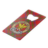Clan MacDonald van Keppoch Crest over Tartan Creditkaart Flessenopener (Voorkant Gekanteld)