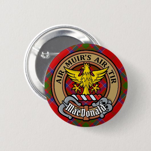 Clan MacDonald van Keppoch Crest over Tartan Ronde Button 5,7 Cm (Voorkant /achterkant)