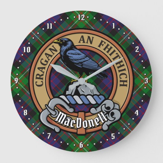 Clan MacDonell van Glengarry Wapen over Tartan Grote Klok (Voorkant)
