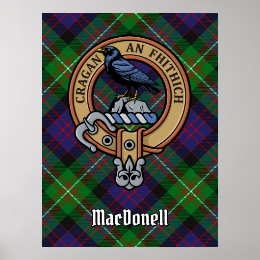Clan MacDonell van Glengarry Wapen over Tartan Poster (Voorkant)