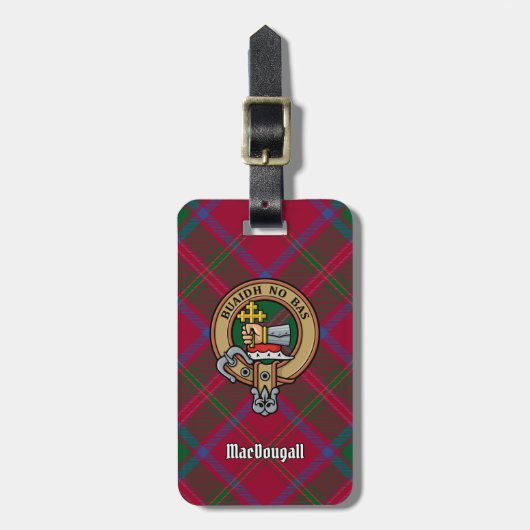 Clan MacDougall Crest over Tartan Bagagelabel (Voorkant verticaal)
