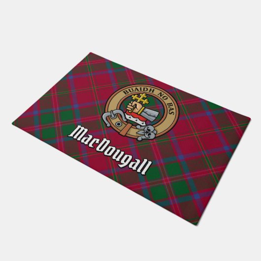 Clan MacDougall Crest over Tartan Deurmat (Schuin)
