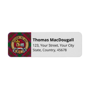 Clan MacDougall Crest over Tartan Etiket