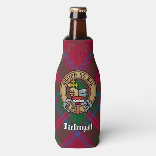 Clan MacDougall Crest over Tartan Flesjeskoeler (Fles Voorkant)