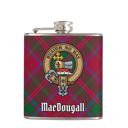 Clan MacDougall Crest over Tartan Heupfles (Voorkant)