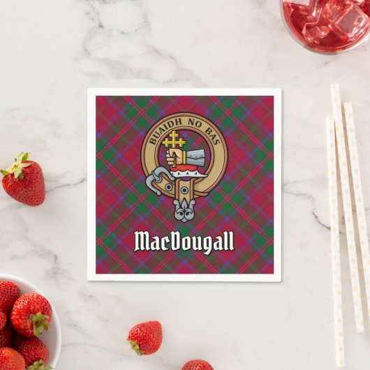 Clan MacDougall Crest over Tartan Servet (Insitu)