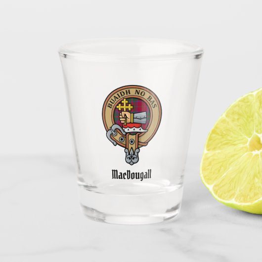 Clan MacDougall Crest over Tartan Shot Glas (Voorkant)