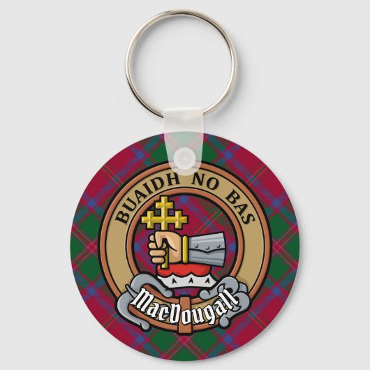 Clan MacDougall Crest over Tartan Sleutelhanger (Voorkant)