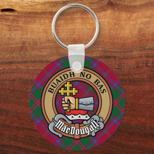 Clan MacDougall Crest over Tartan Sleutelhanger (Voorkant)