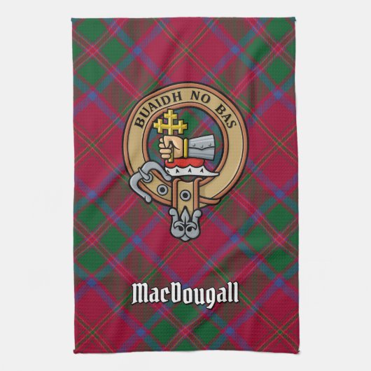 Clan MacDougall Crest over Tartan Theedoek (Verticaal)