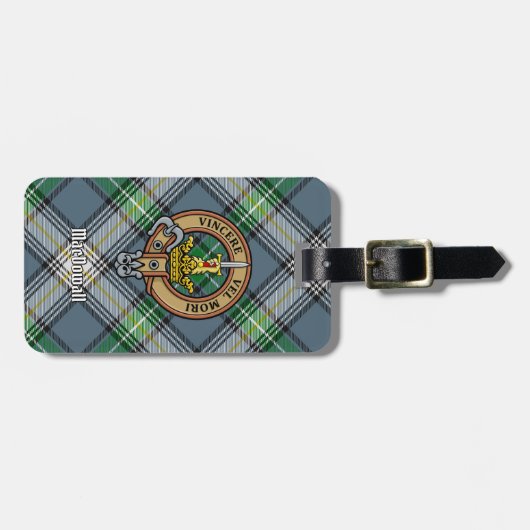 Clan MacDowall Crest over Tartan Bagagelabel (Voorkant horizontaal)
