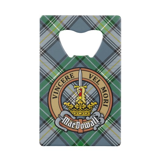 Clan MacDowall Crest over Tartan Creditkaart Flessenopener (Voorkant)