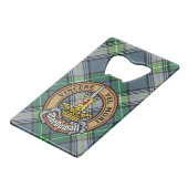 Clan MacDowall Crest over Tartan Creditkaart Flessenopener (Voorkant Gekanteld)