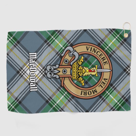 Clan MacDowall Crest over Tartan Golfhanddoek (Horizontaal)