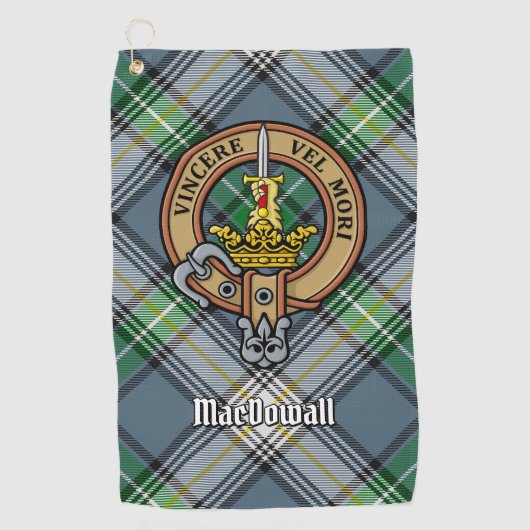 Clan MacDowall Crest over Tartan Golfhanddoek (Voorkant)