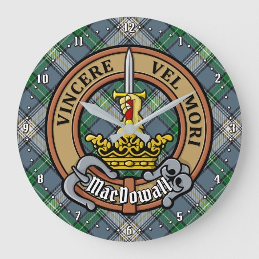 Clan MacDowall Crest over Tartan Grote Klok (Voorkant)
