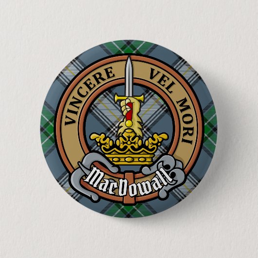 Clan MacDowall Crest over Tartan Ronde Button 5,7 Cm (Voorkant)