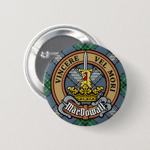 Clan MacDowall Crest over Tartan Ronde Button 5,7 Cm