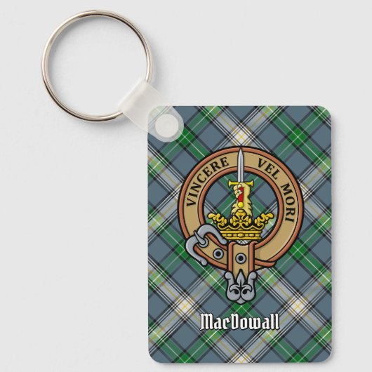 Clan MacDowall Crest over Tartan Sleutelhanger (Voorkant)