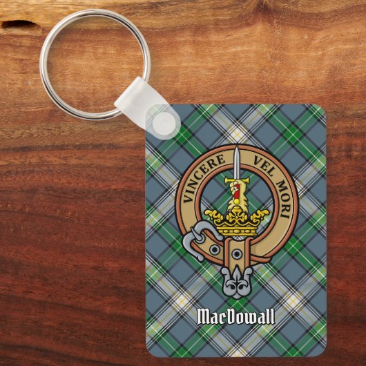 Clan MacDowall Crest over Tartan Sleutelhanger (Voorkant)