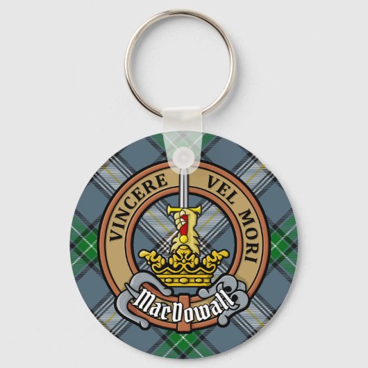Clan MacDowall Crest over Tartan Sleutelhanger (Voorkant)