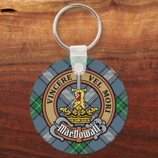Clan MacDowall Crest over Tartan Sleutelhanger (Voorkant)