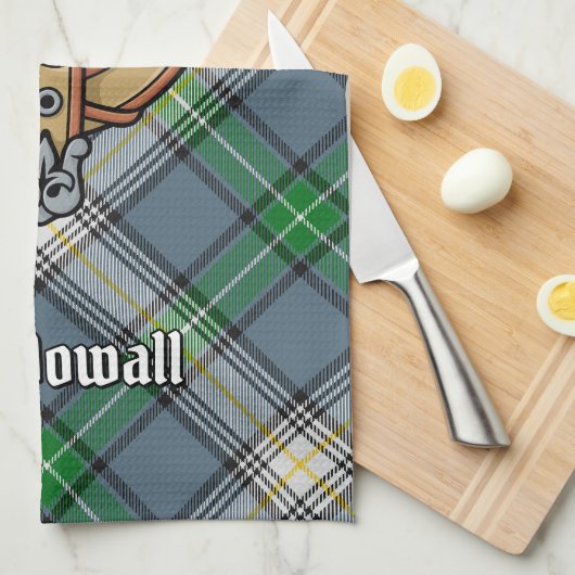 Clan MacDowall Crest over Tartan Theedoek (Quarter Fold)