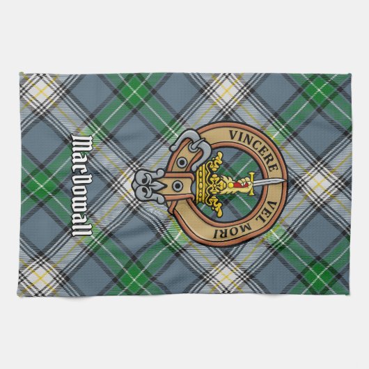 Clan MacDowall Crest over Tartan Theedoek (Horizontaal)