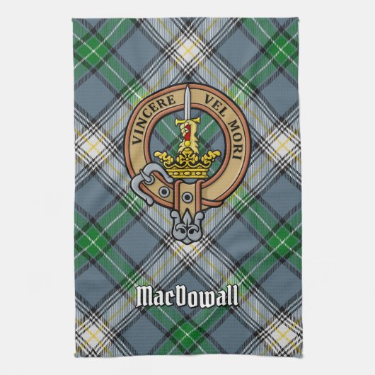 Clan MacDowall Crest over Tartan Theedoek (Verticaal)