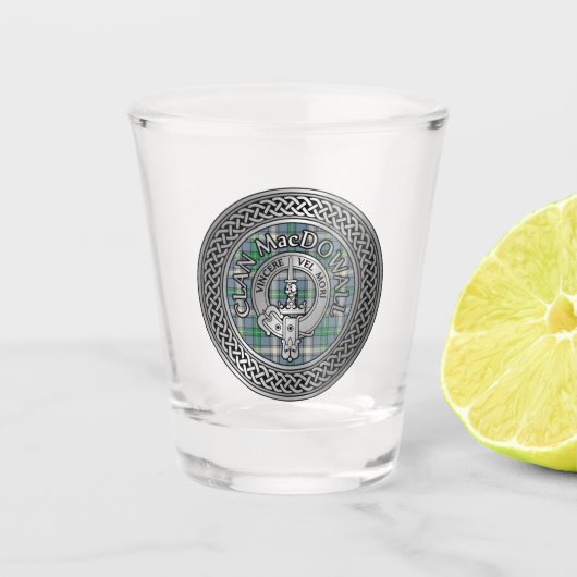 Clan MacDowall Crest & Tartan Knoop Shot Glas (Voorkant)