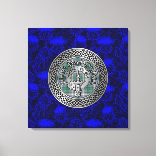 Clan MacDowall Crest & Tartan Knot op Thistle Canvas Afdruk (Voorkant)
