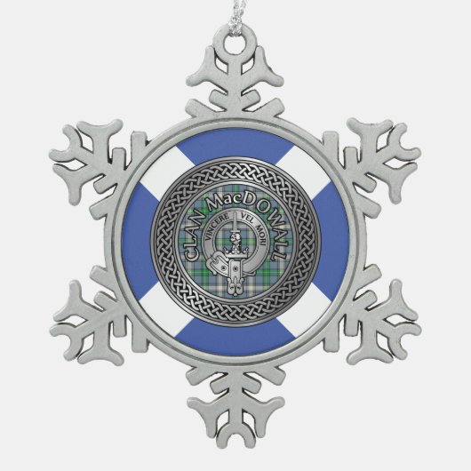 Clan MacDowall Crest & Tartan Knot Tin Sneeuwvlok Ornament (Voorkant)
