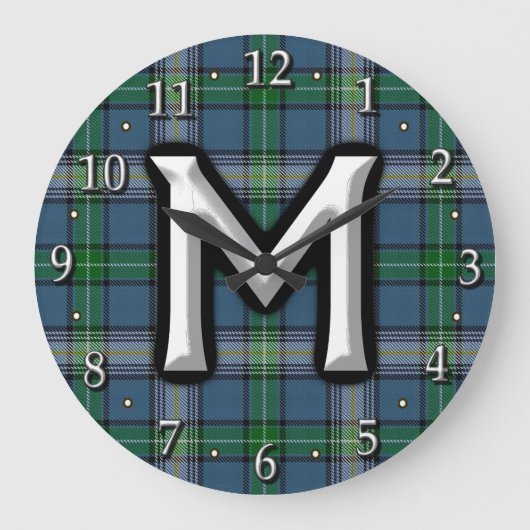 Clan MacDowall McDowell Letter M Monogram Tartan Grote Klok (Voorkant)