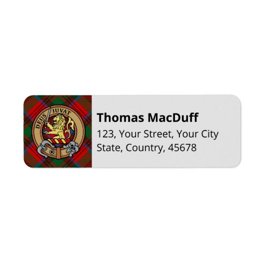 Clan MacDuff Crest over Tartan Etiket (Voorkant)