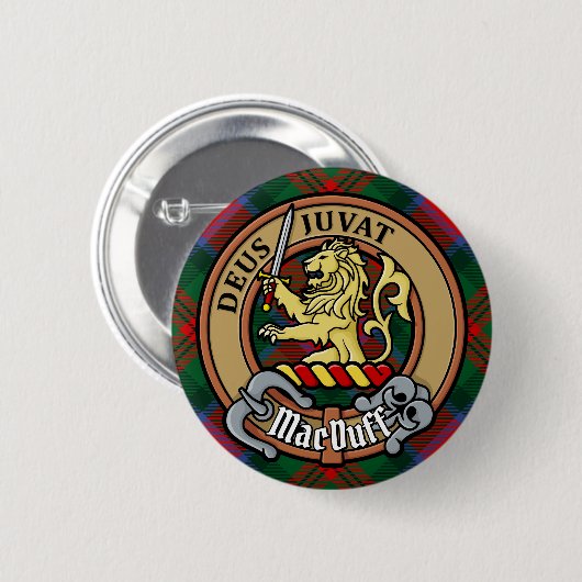 Clan MacDuff Crest over Tartan Ronde Button 5,7 Cm (Voorkant /achterkant)