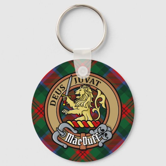Clan MacDuff Crest over Tartan Sleutelhanger (Voorkant)
