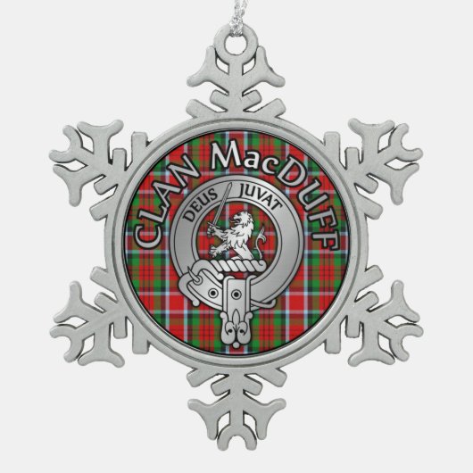 Clan MacDuff Crest & Tartan Tin Sneeuwvlok Ornament (Voorkant)