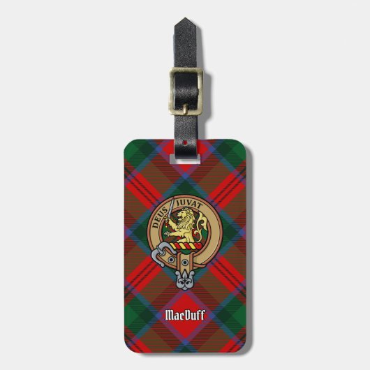 Clan MacDuff Wapen over Tartan Bagagelabel (Voorkant verticaal)