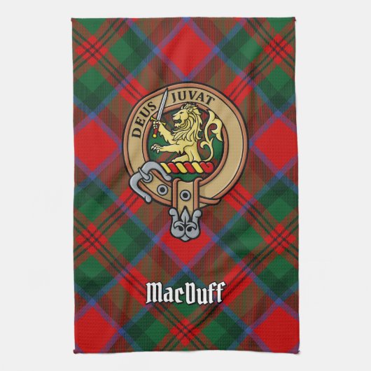 Clan MacDuff Wapen over Tartan Theedoek (Verticaal)
