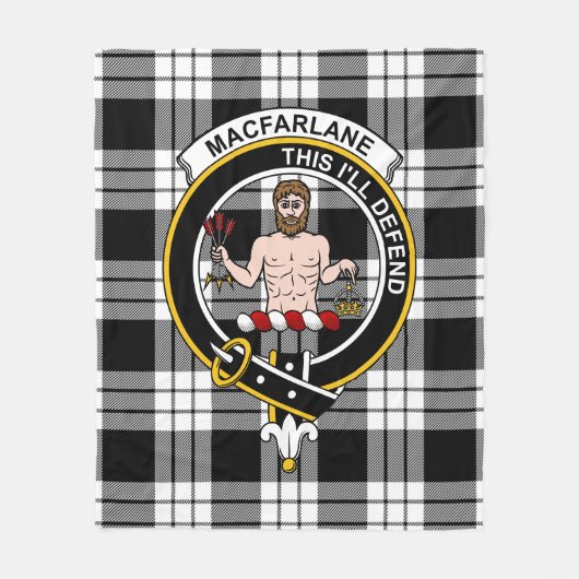 Clan MacFarlane Black & White Tartan Pset Fleece Deken (Voorkant)