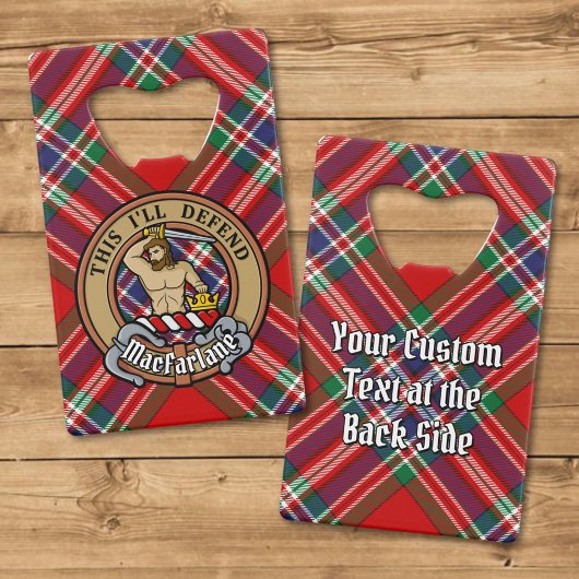Clan MacFarlane Crest boven Tartan Creditkaart Flessenopener