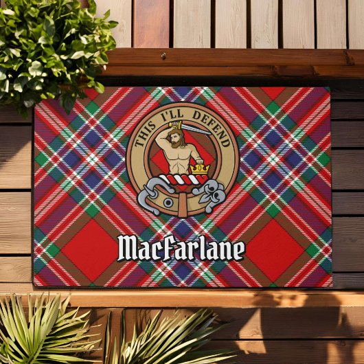 Clan MacFarlane Crest boven Tartan Deurmat