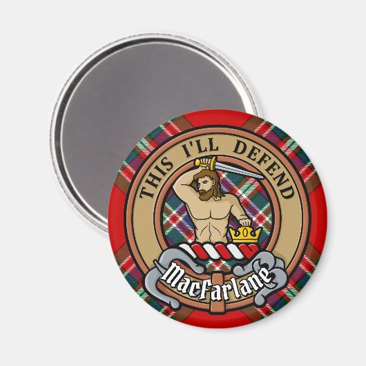 Clan MacFarlane Crest boven Tartan Magneet (Voorkant / Achterkant)