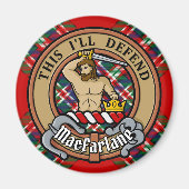 Clan MacFarlane Crest boven Tartan Magneet (Voorkant)