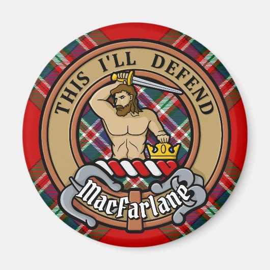 Clan MacFarlane Crest boven Tartan Magneet (Voorkant)